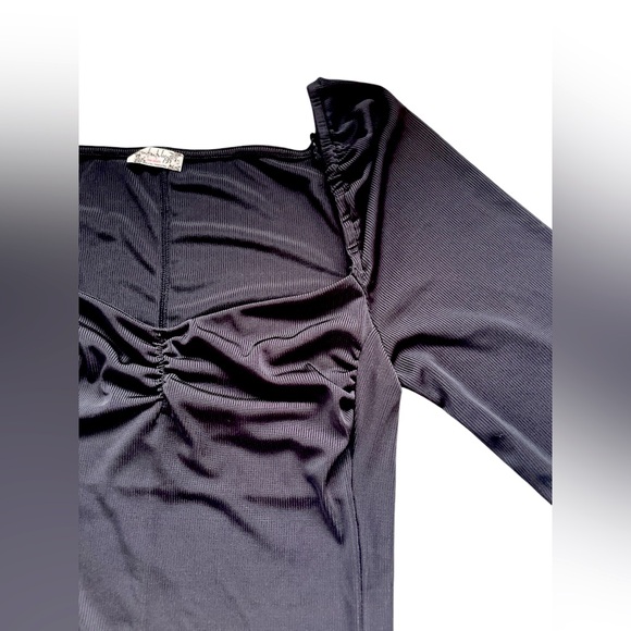 Free People Intimately Free Black Square Neck Long Sleeve Ruched Top, Size Small - Picture 6 of 9